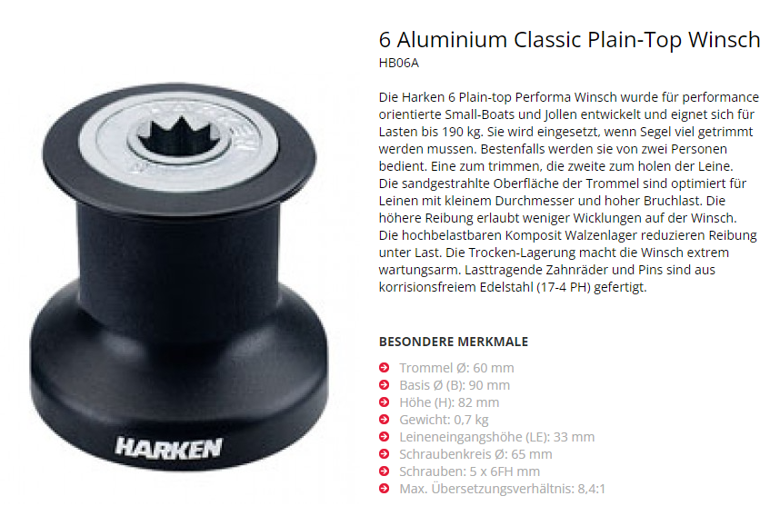 Harken Winsch Aluminium Classic Plain-Top