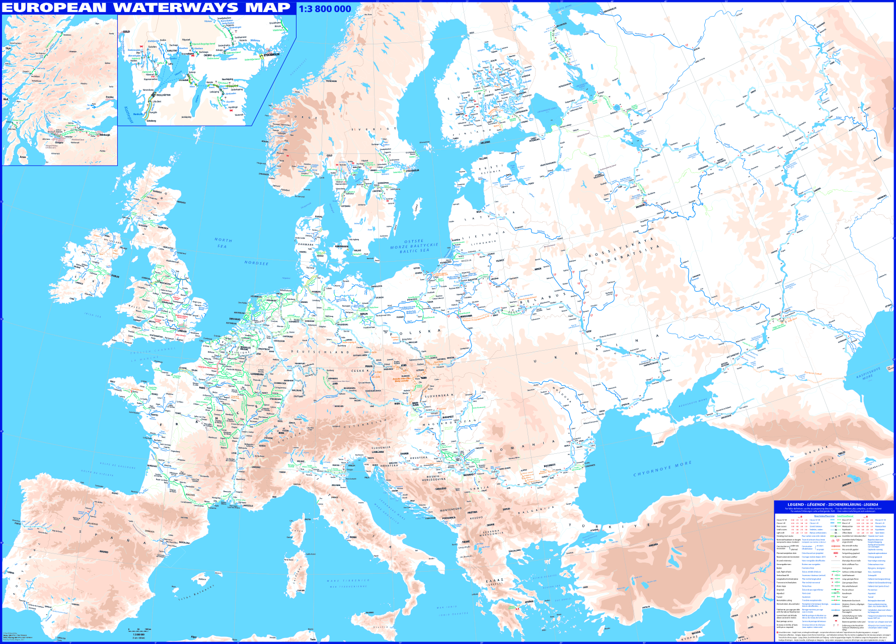 Europa - Karte der Wasserstraßen
