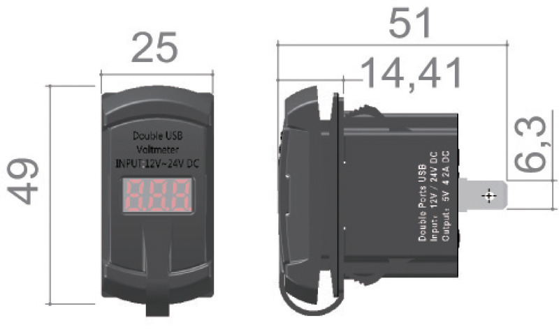 USB-A+C- Doppelbuchse + 12/24V Voltmeter