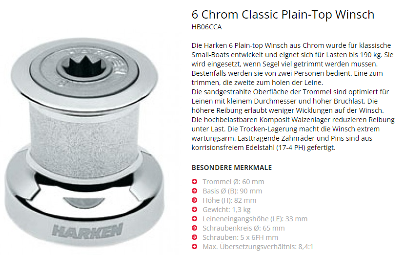 Harken Winsch Chrom Classic Plain-Top